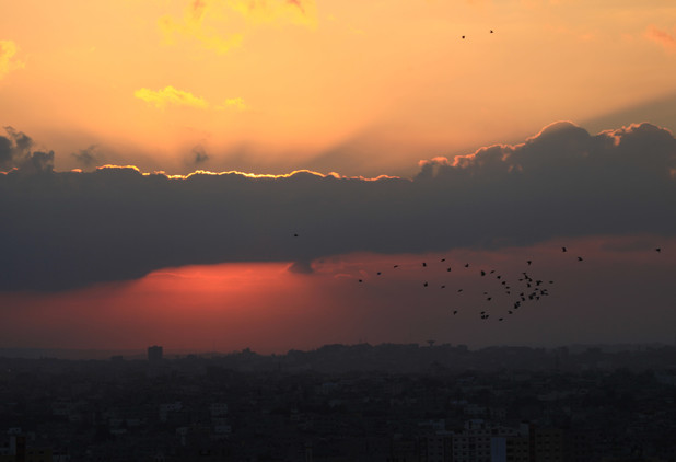 The Sunrise on the Gaza Strip, as seen from the Israel-Gaza border,